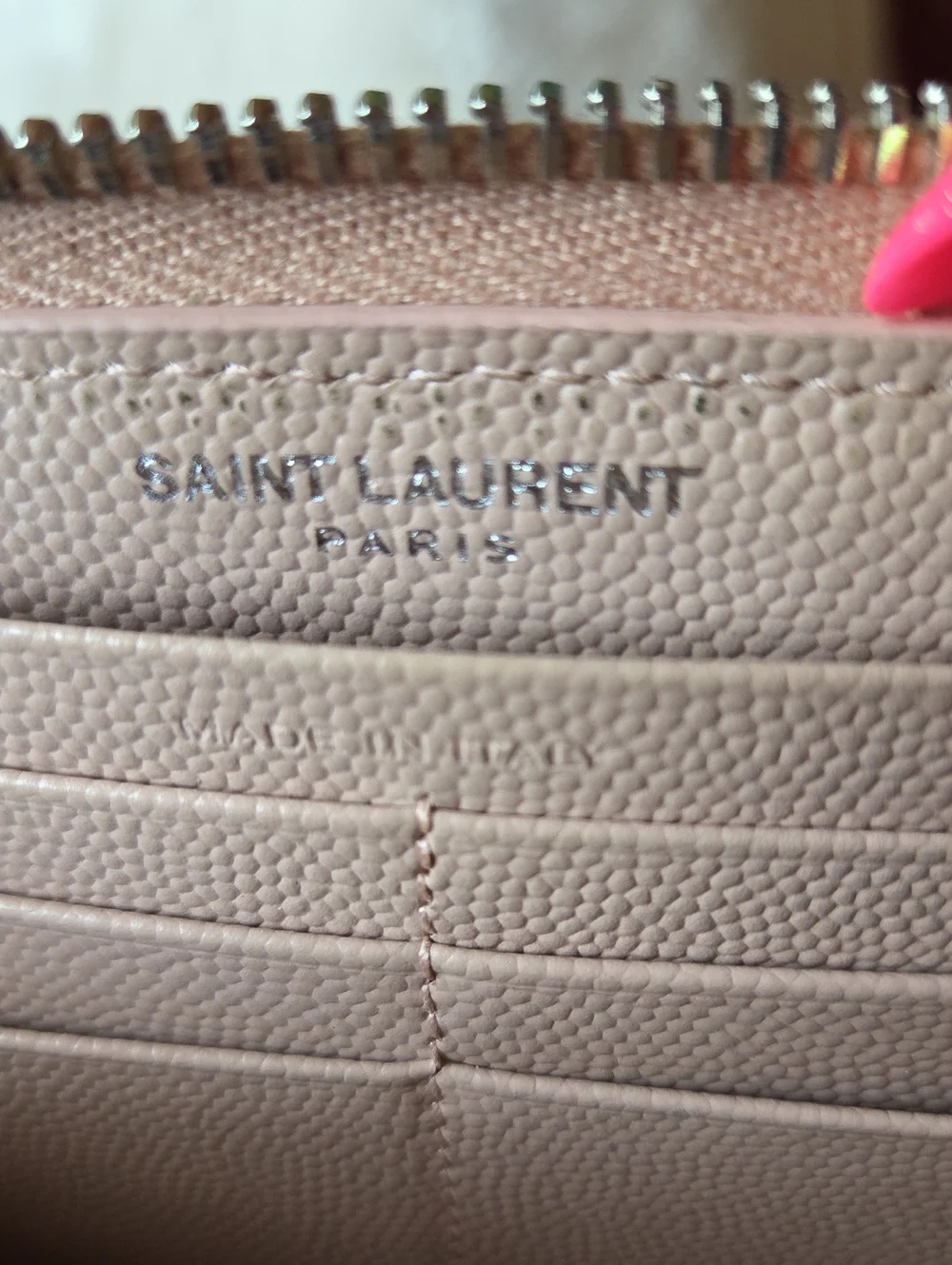 Saint Laurent Light Pink Quilted Zip-Around Wallet with YSL Logo